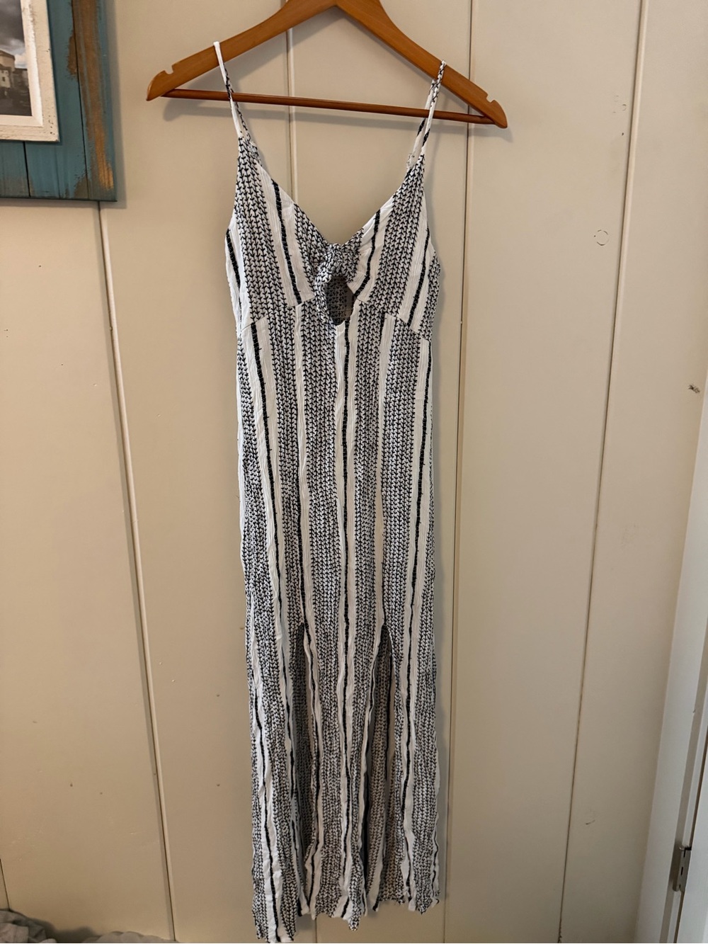 Cage Los Angeles S Black White Boho Tribal Print Tie Front Maxi Dress